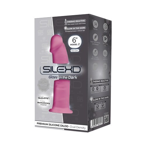 SilexD 6 inch Glow in the Dark Realistic Silicone Dual Density Dildo with Suction Cup Pink